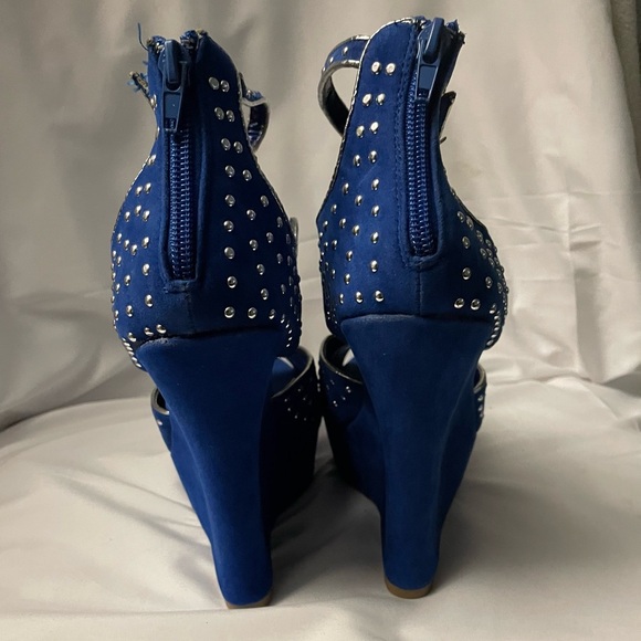 Alba Blue and Silver Wedge Heels with Rhinestone Embellishments - Picture 7 of 7
